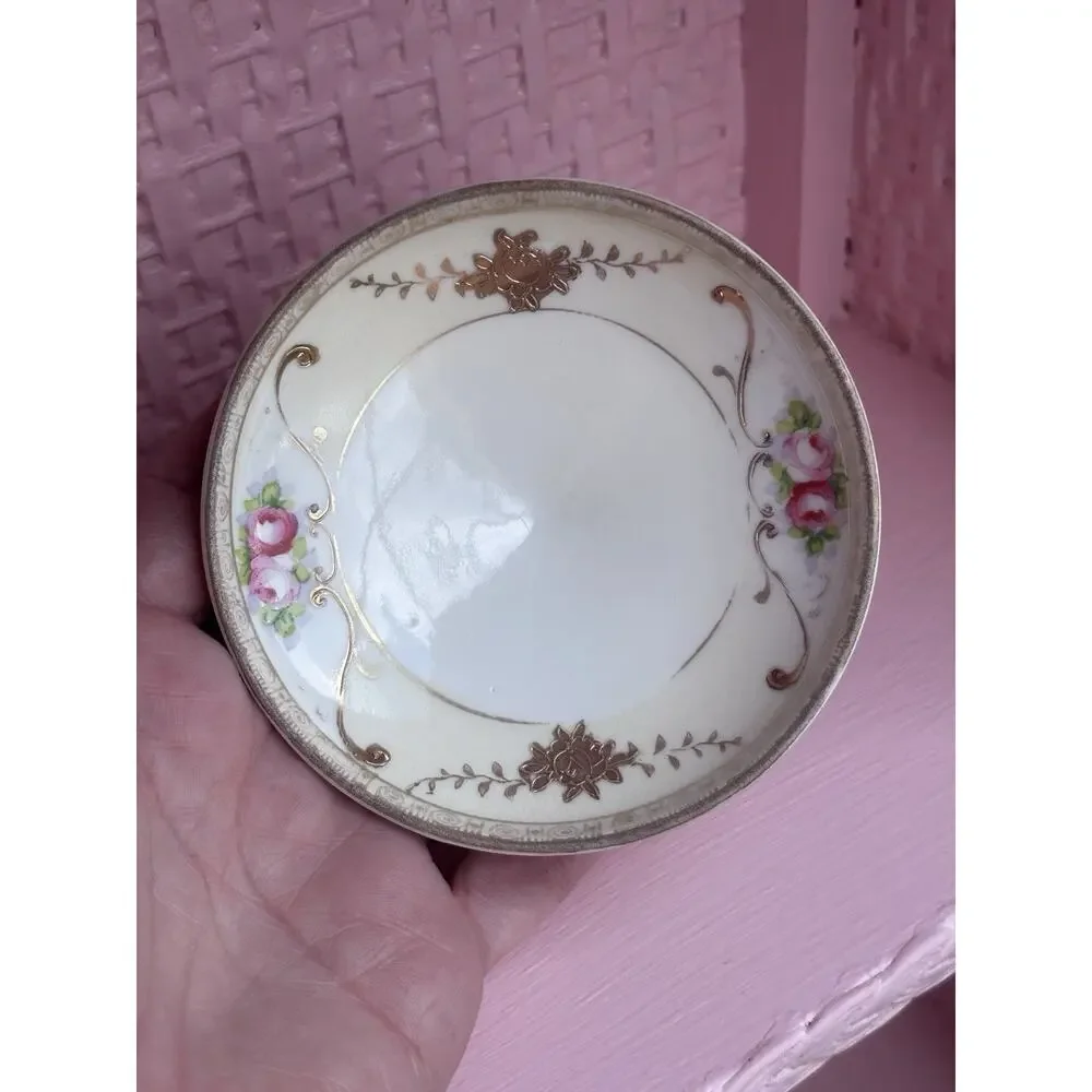 Nippon Footed Gold Bowl Floral Hand-Painted Trinket Dish Morimura Vintage Small
